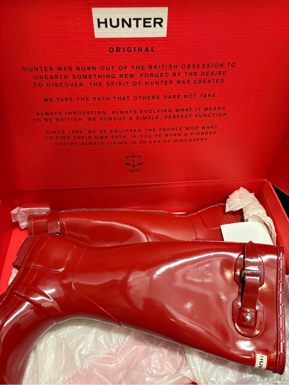 Hunter Glossy Red Tall Rain Boots with Buckle
